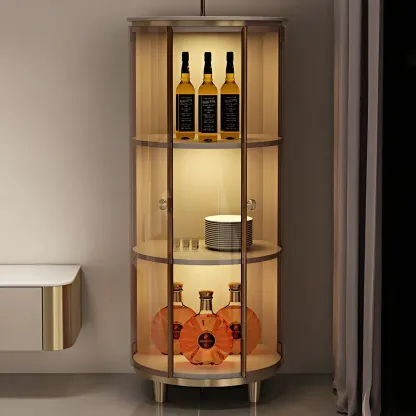 Modern White Wooden Corner Wine Rack with Door Image - 8
