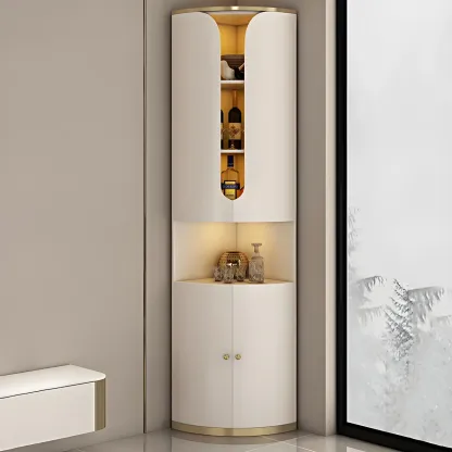 Modern White Wooden Corner Wine Rack with Door Image - 15
