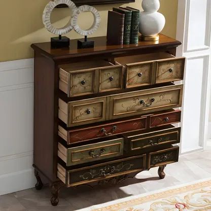 Vintage Wooden Horizontal Dressers with Black Handles for Home Image - 2
