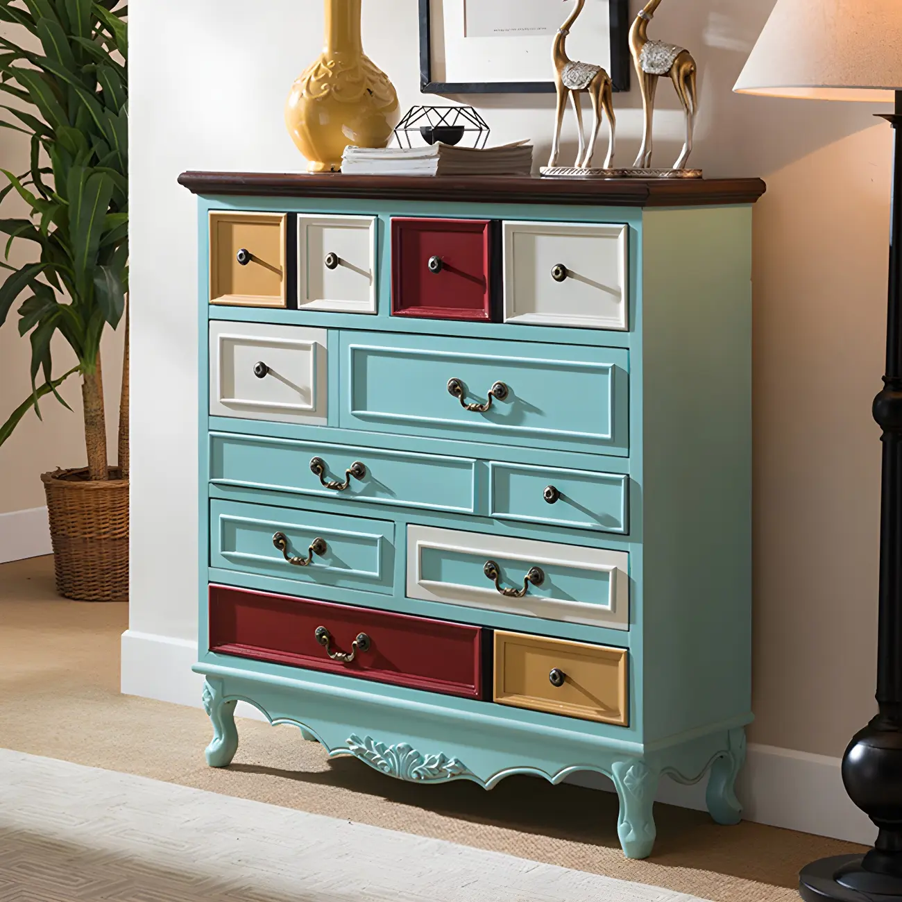 Vintage Wooden Horizontal Dressers with Black Handles for Home Image - 3 | homeyfad