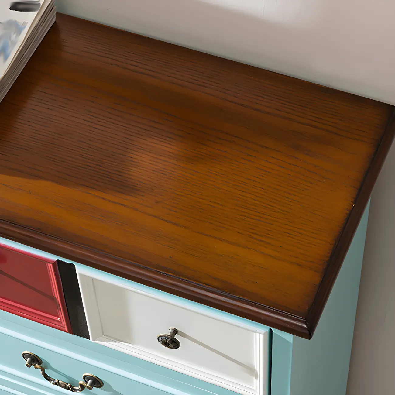 Vintage Wooden Horizontal Dressers with Black Handles for Home Image - 4 | homeyfad