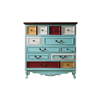 Vintage Wooden Horizontal Dressers with Black Handles for Home Image - 5