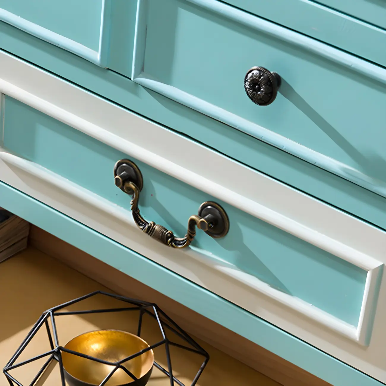Vintage Wooden Horizontal Dressers with Black Handles for Home Image - 7 | homeyfad