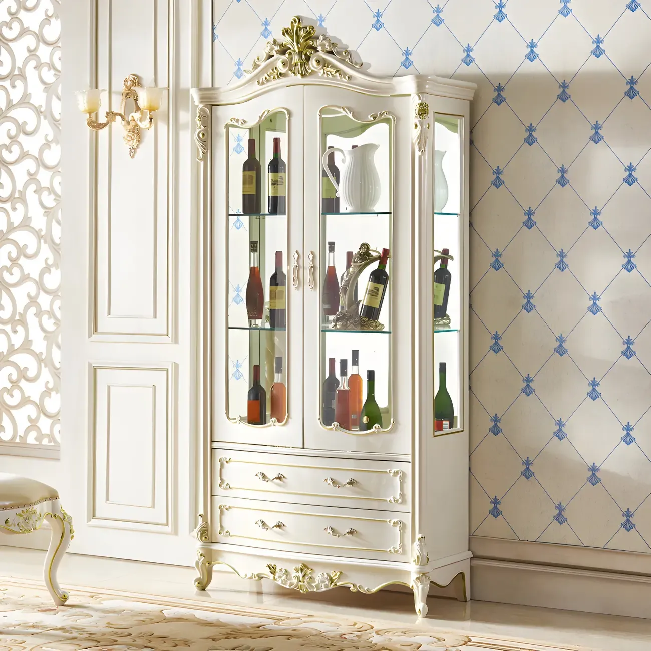 Traditional Solid Wood White Large Wine Rack Image - 1