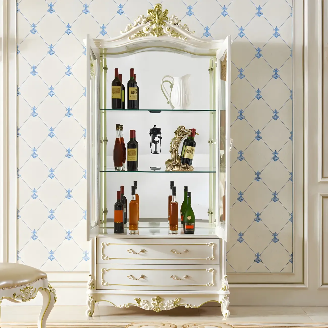 Traditional Solid Wood White Large Wine Rack Image - 4