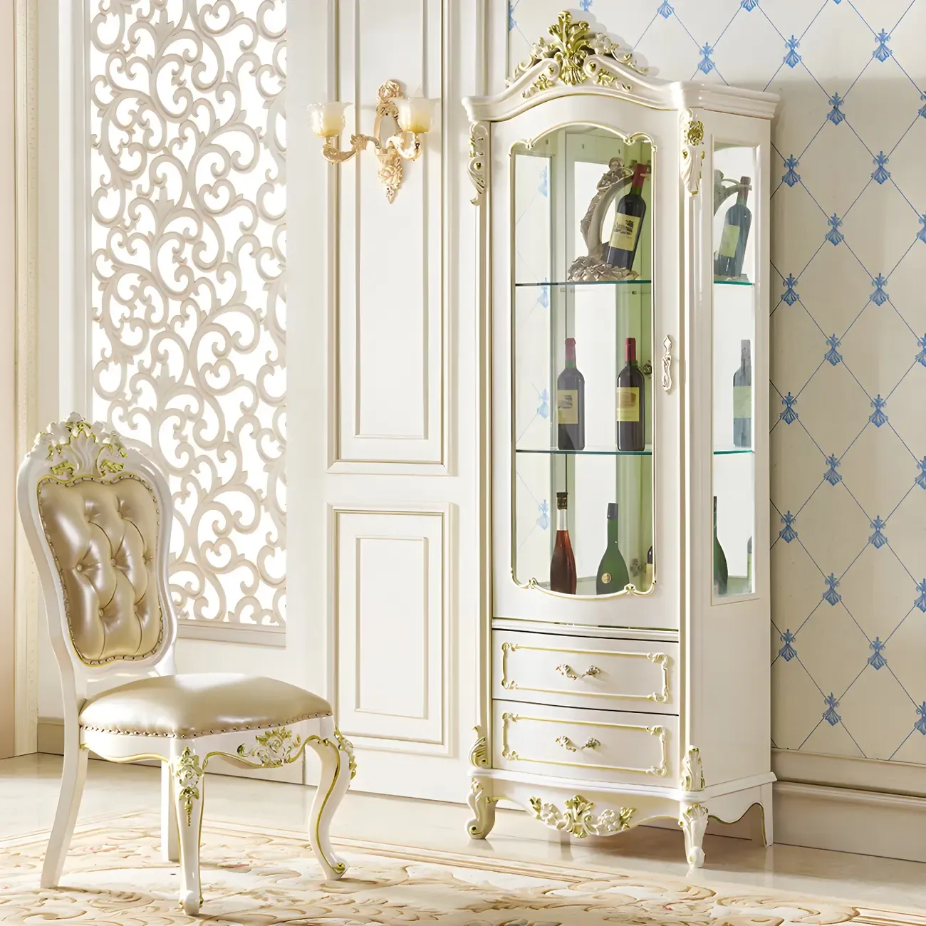 Traditional Solid Wood White Large Wine Rack Image - 2