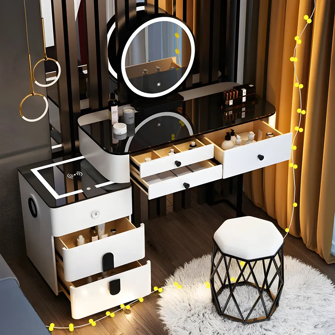 Grey Bear Shape Makeup Vanity Set with Lighted Mirror - HomeyFad