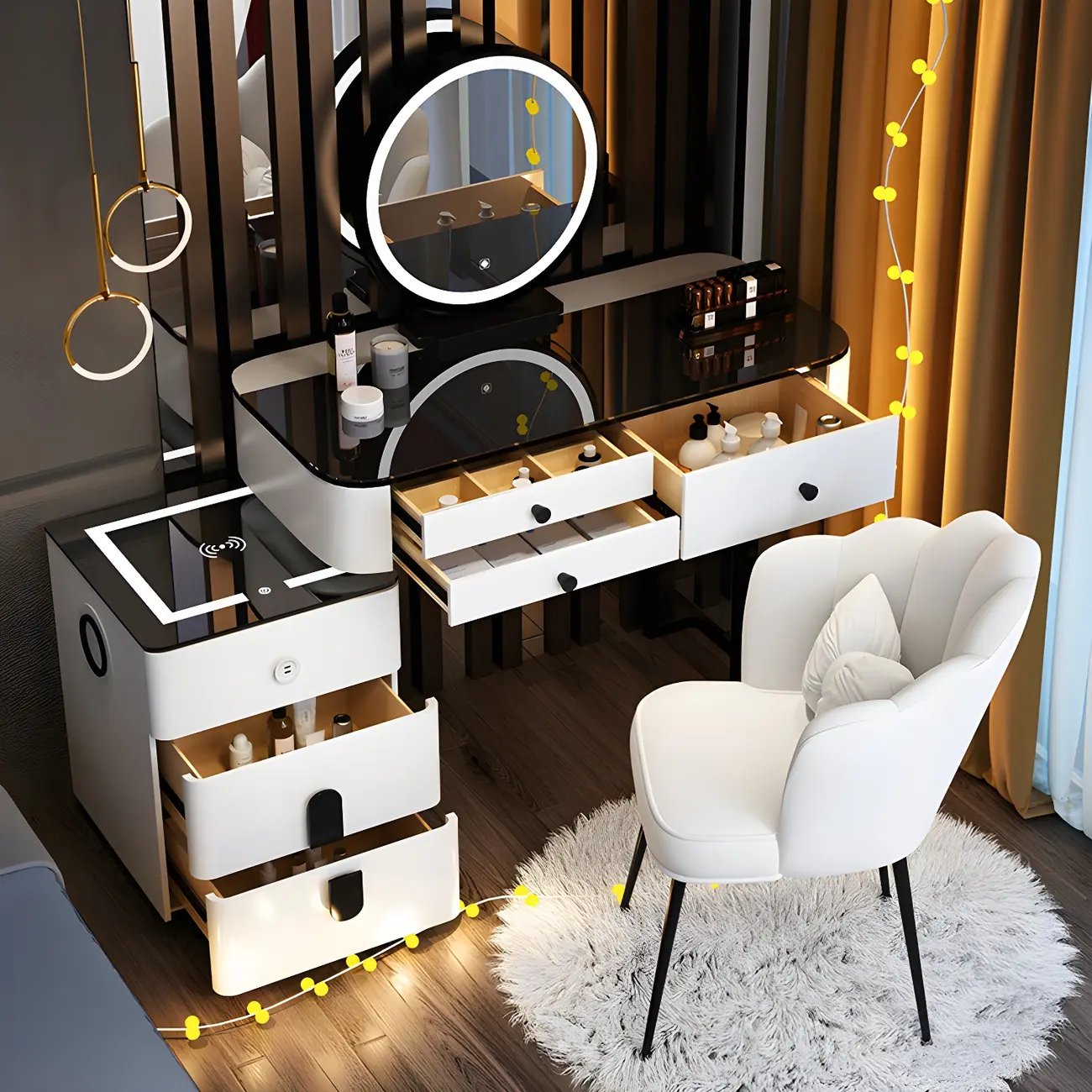 High Capacity Makeup Vanity Set with Lighted Mirror in Bear Shape | homeyfad