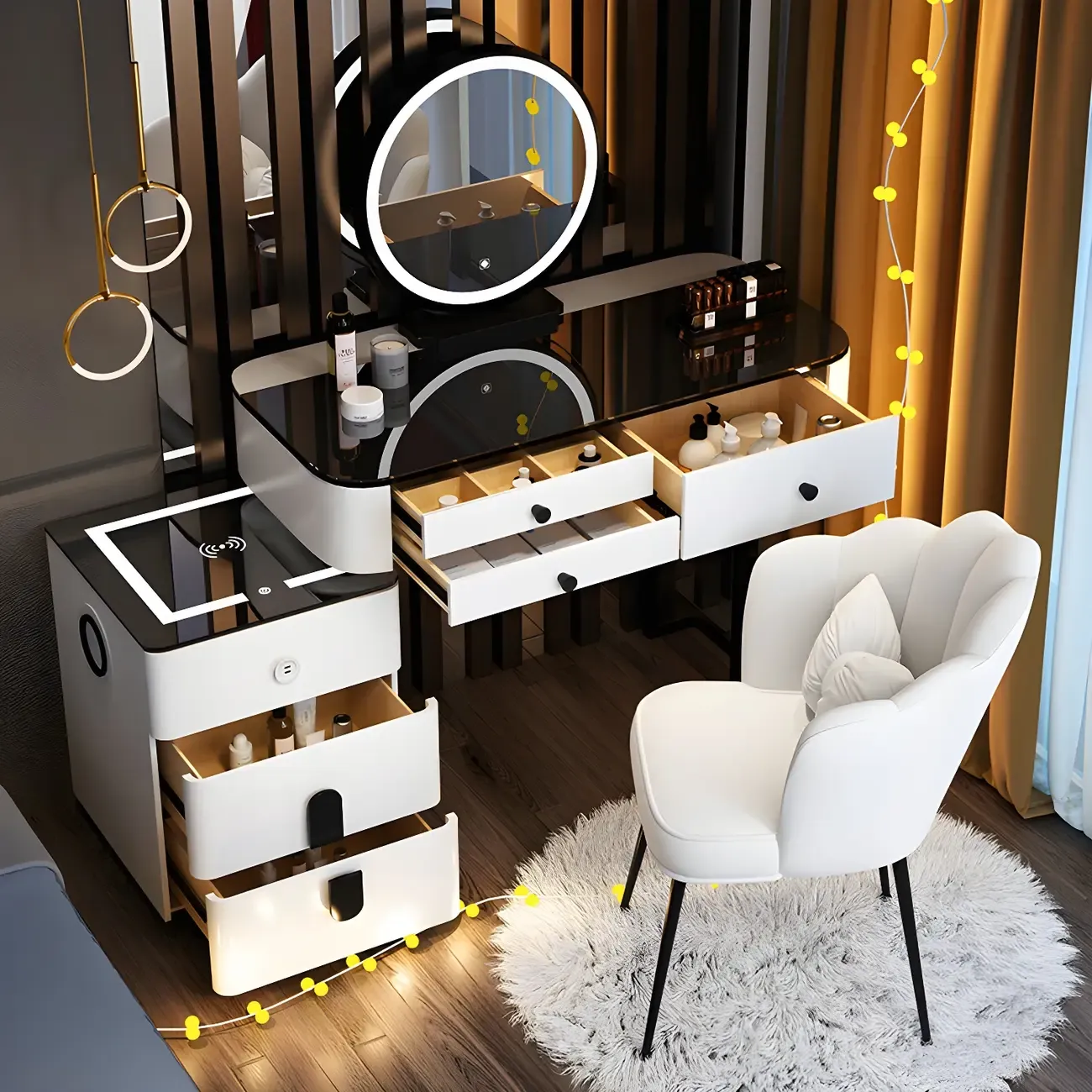 High Capacity Makeup Vanity Set with Lighted Mirror in Bear Shape