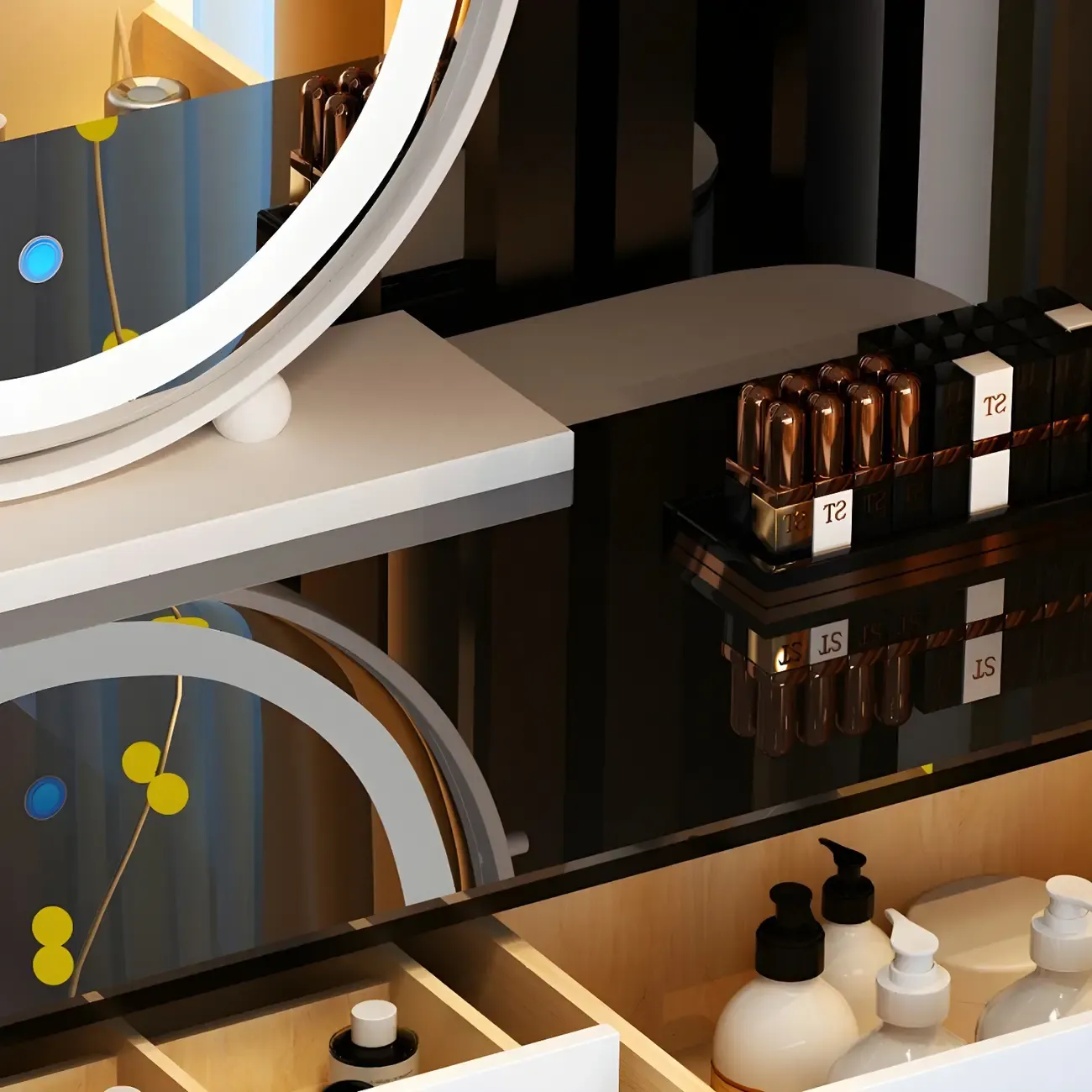 High Capacity Makeup Vanity Set with Lighted Mirror in Bear Shape