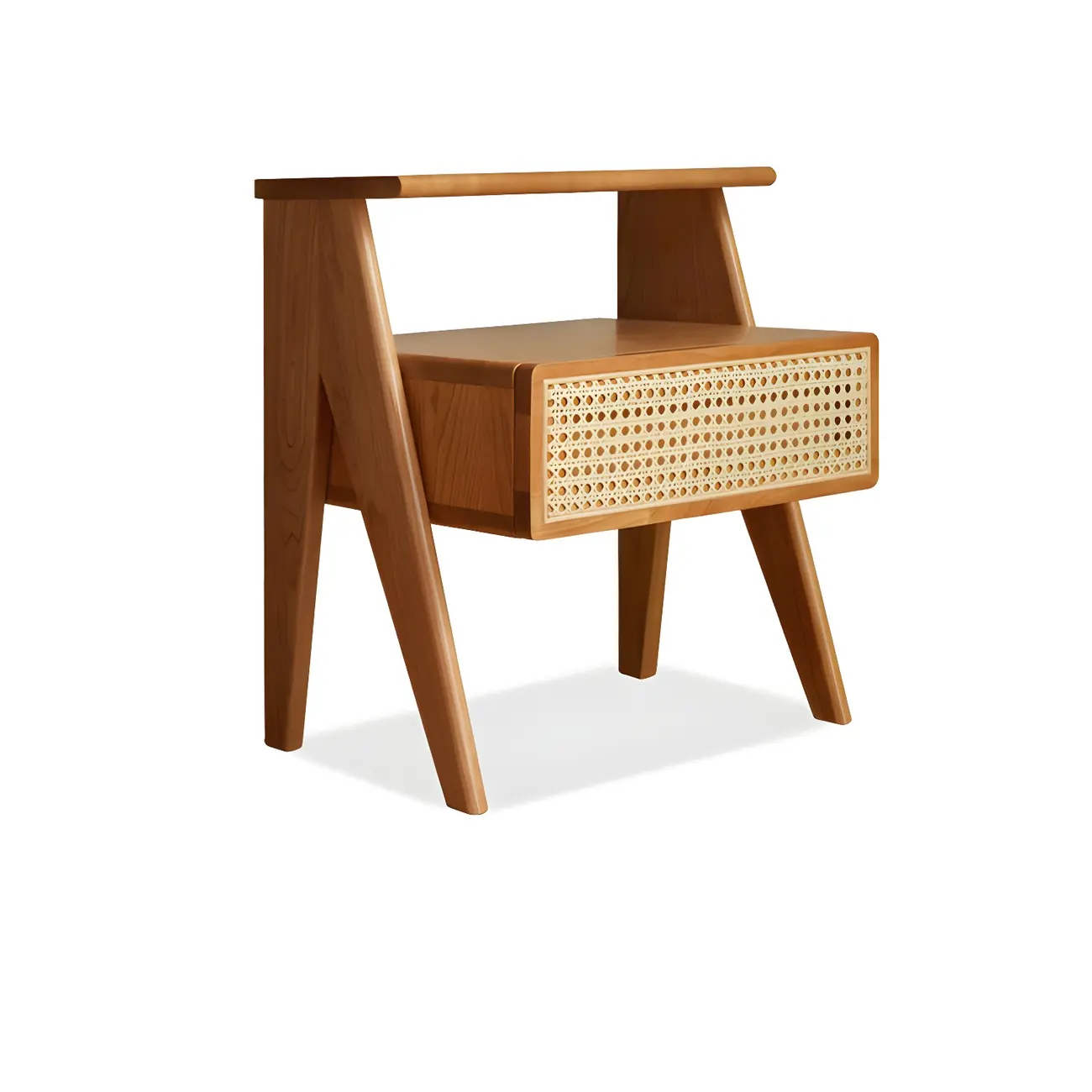 Unique Natural Finish Rattan Wood Nightstand with Storage Image - 7 | homeyfad