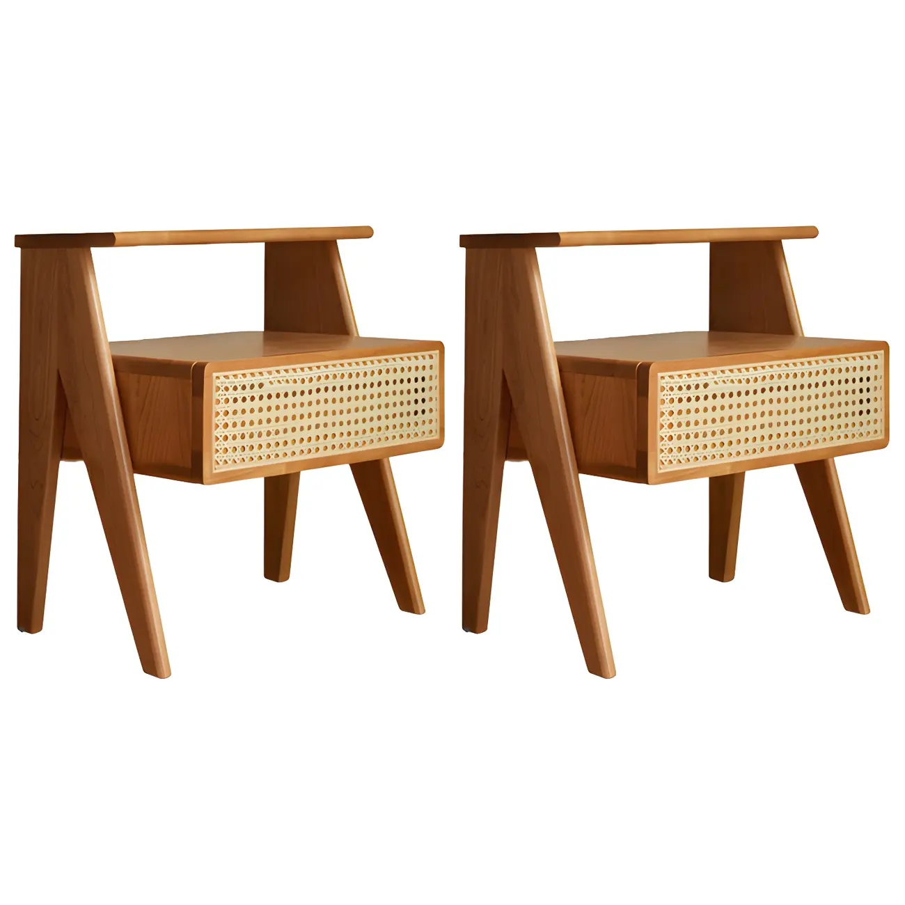 Unique Natural Finish Rattan Wood Nightstand with Storage Image - 6 | homeyfad