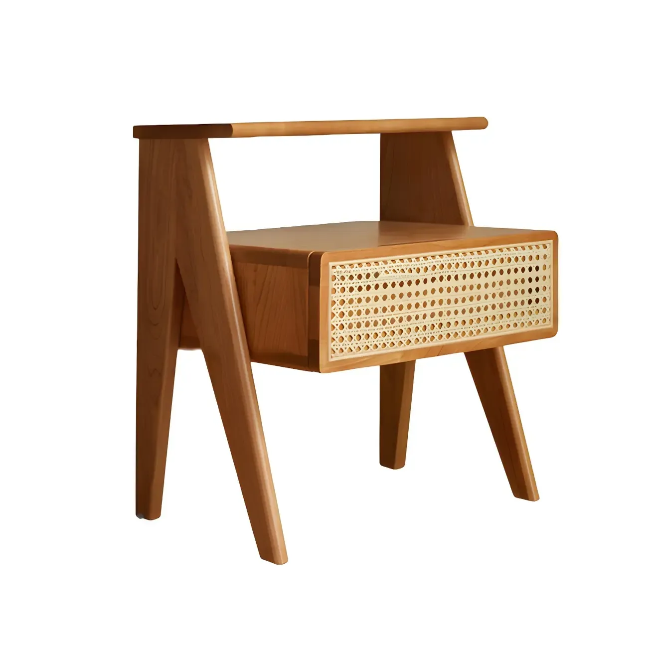 Unique Natural Finish Rattan Wood Nightstand with Storage Image - 5