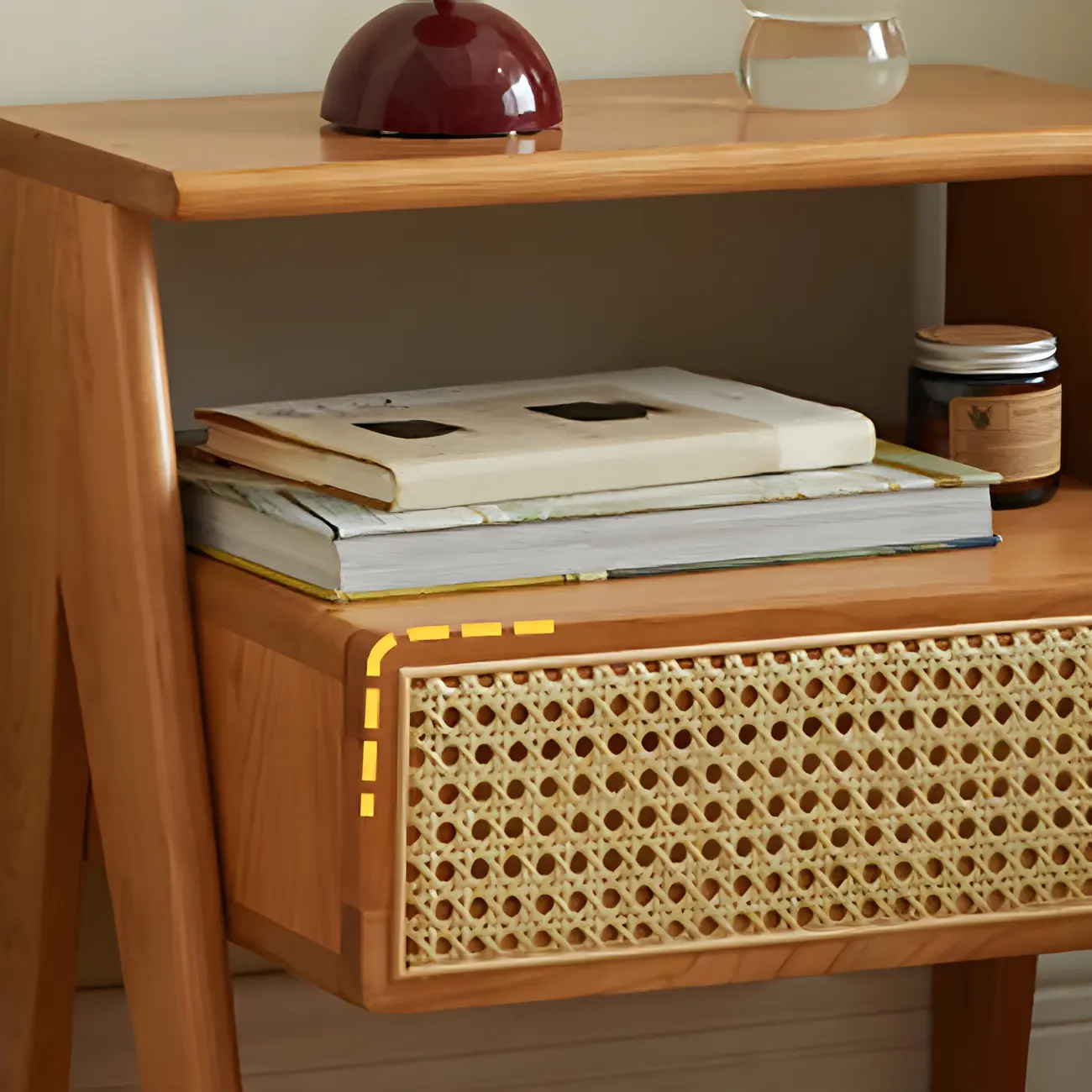 Unique Natural Finish Rattan Wood Nightstand with Storage Image - 9 | homeyfad