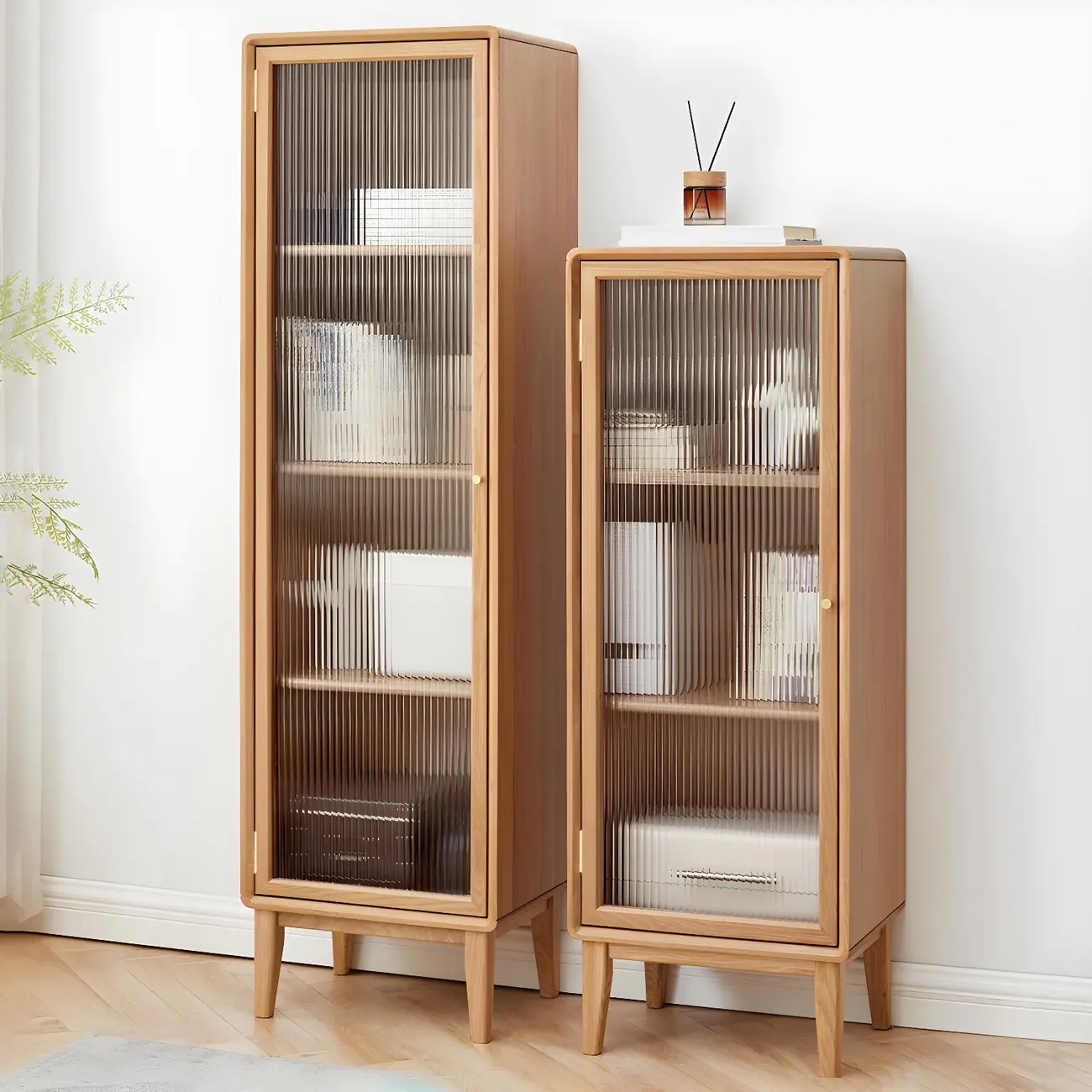 Retro Wooden Display Cabinet with Adjustable Shelves for Home Image - 1 | homeyfad