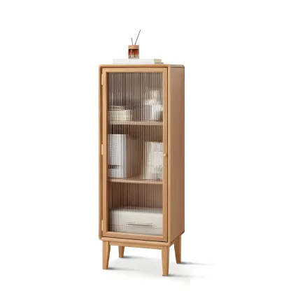 Retro Wooden Display Cabinet with Adjustable Shelves for Home Image - 3