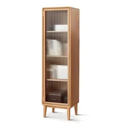 Retro Wooden Display Cabinet with Adjustable Shelves for Home Image - 4