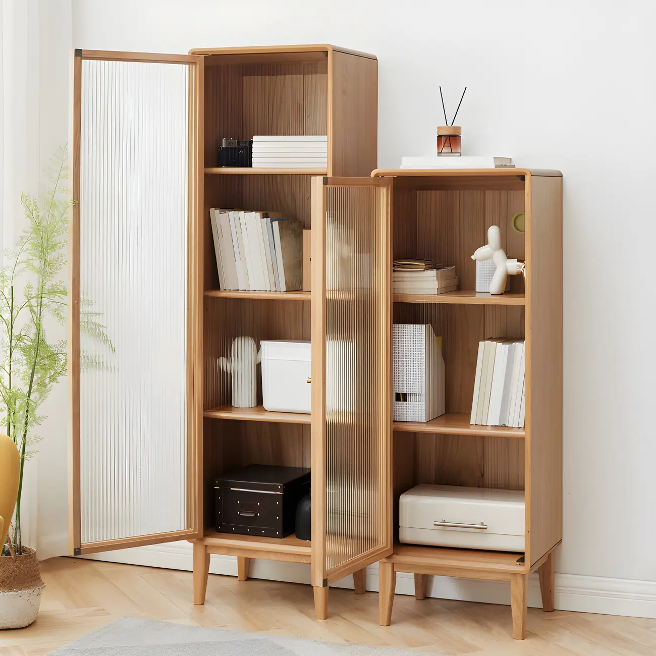 Retro Wooden Display Cabinet with Adjustable Shelves for Home Image - 2 | homeyfad