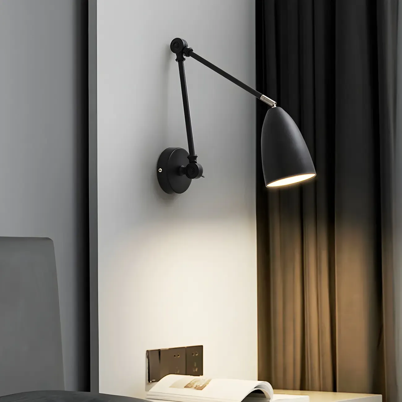 Modern Simple Metal Adjustable Swing Arm Wall Light Image - 1