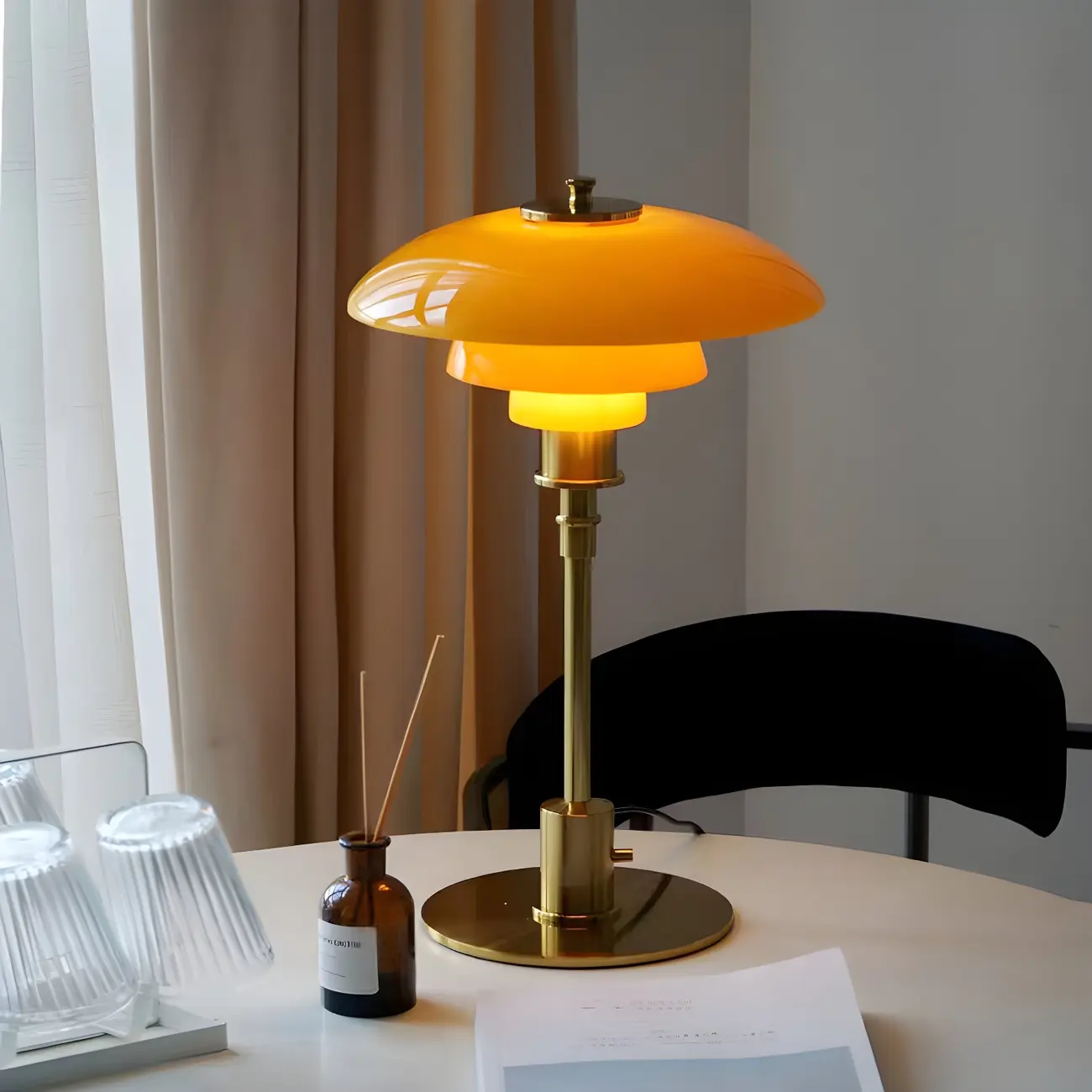 Standard Glass 3 Layers Amber Top Shade LED Table Lamp Image - 1 | homeyfad