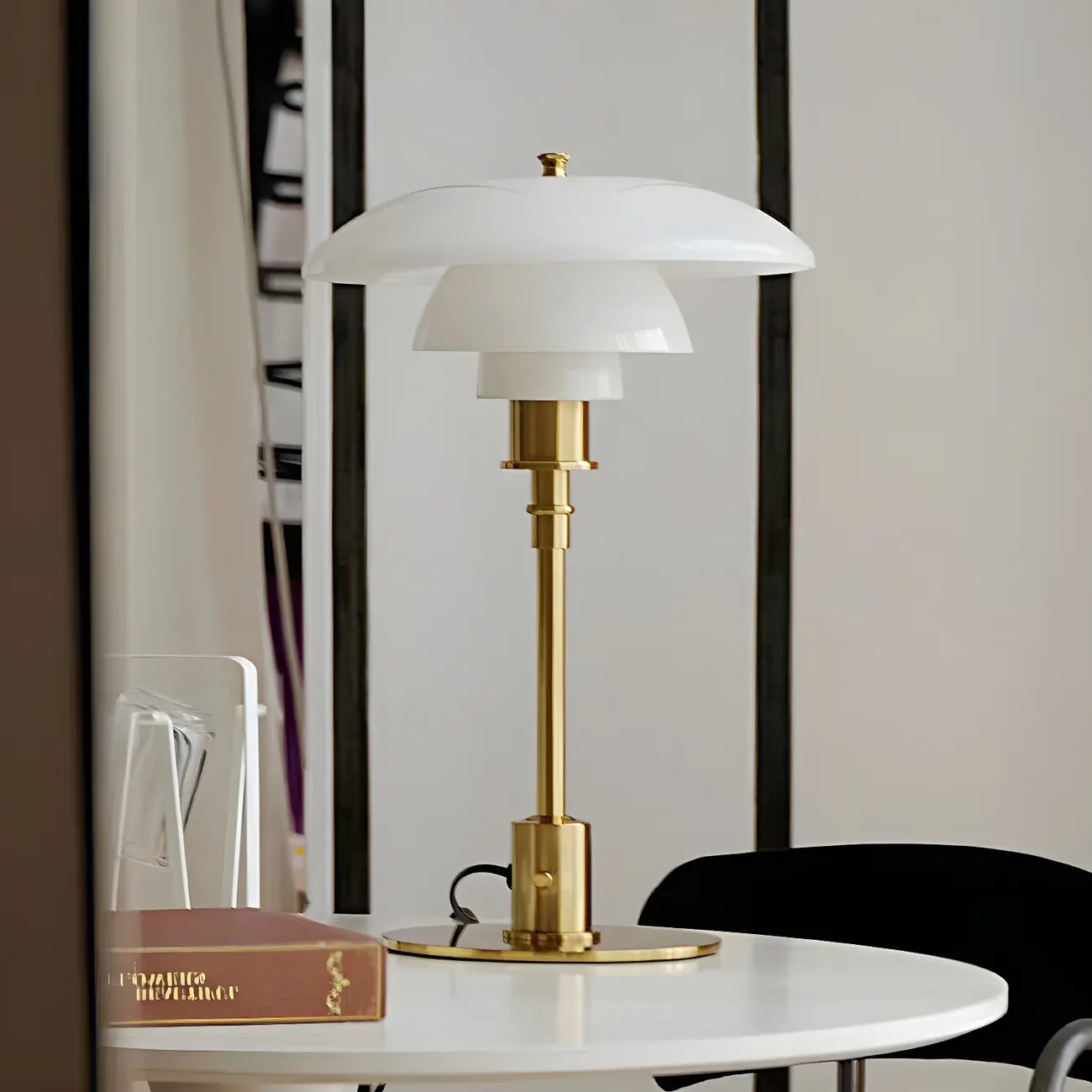 Standard Glass 3 Layers Amber Top Shade LED Table Lamp Image - 2 | homeyfad