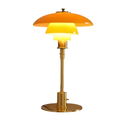 Standard Glass 3 Layers Amber Top Shade LED Table Lamp Image - 6