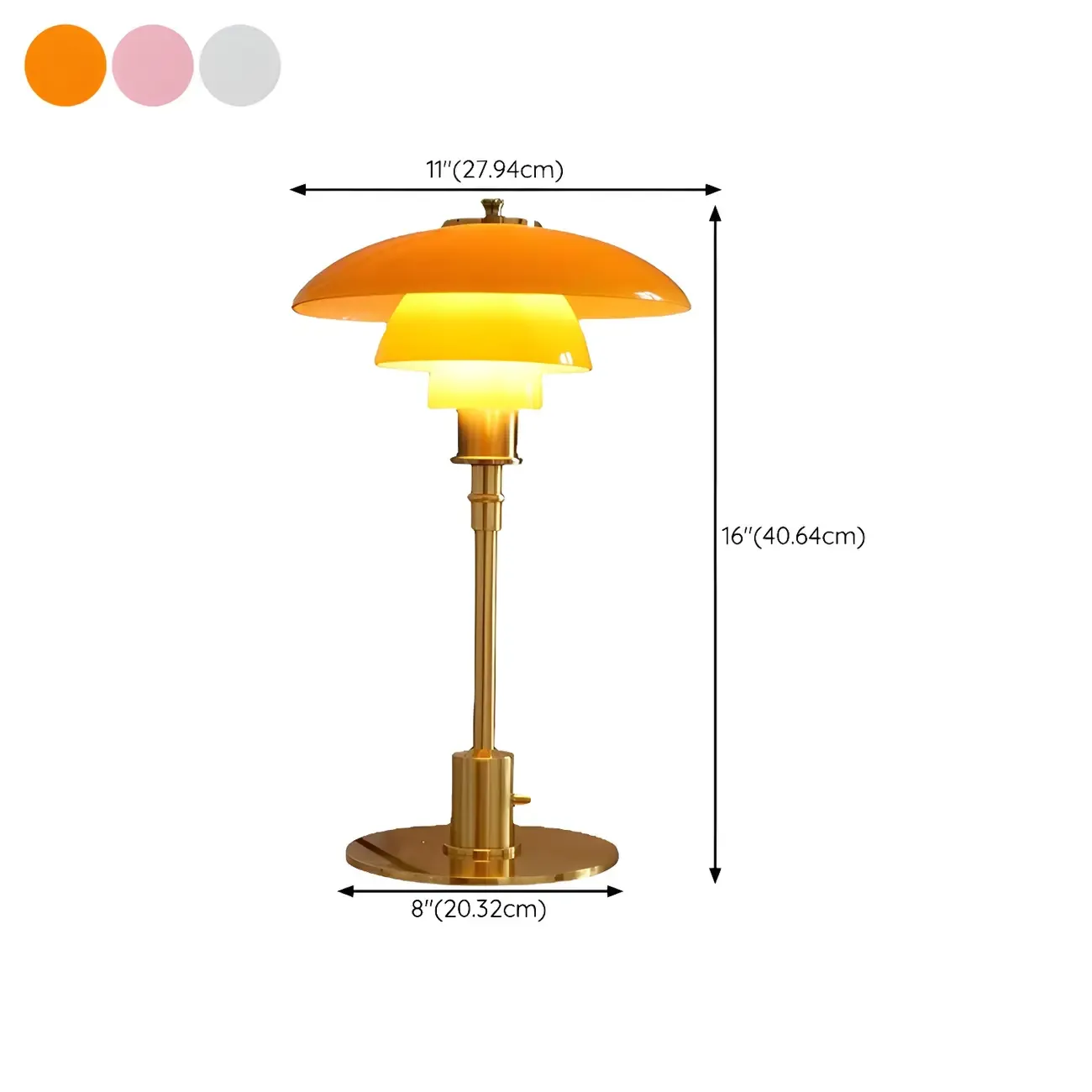 Standard Glass 3 Layers Amber Top Shade LED Table Lamp #size