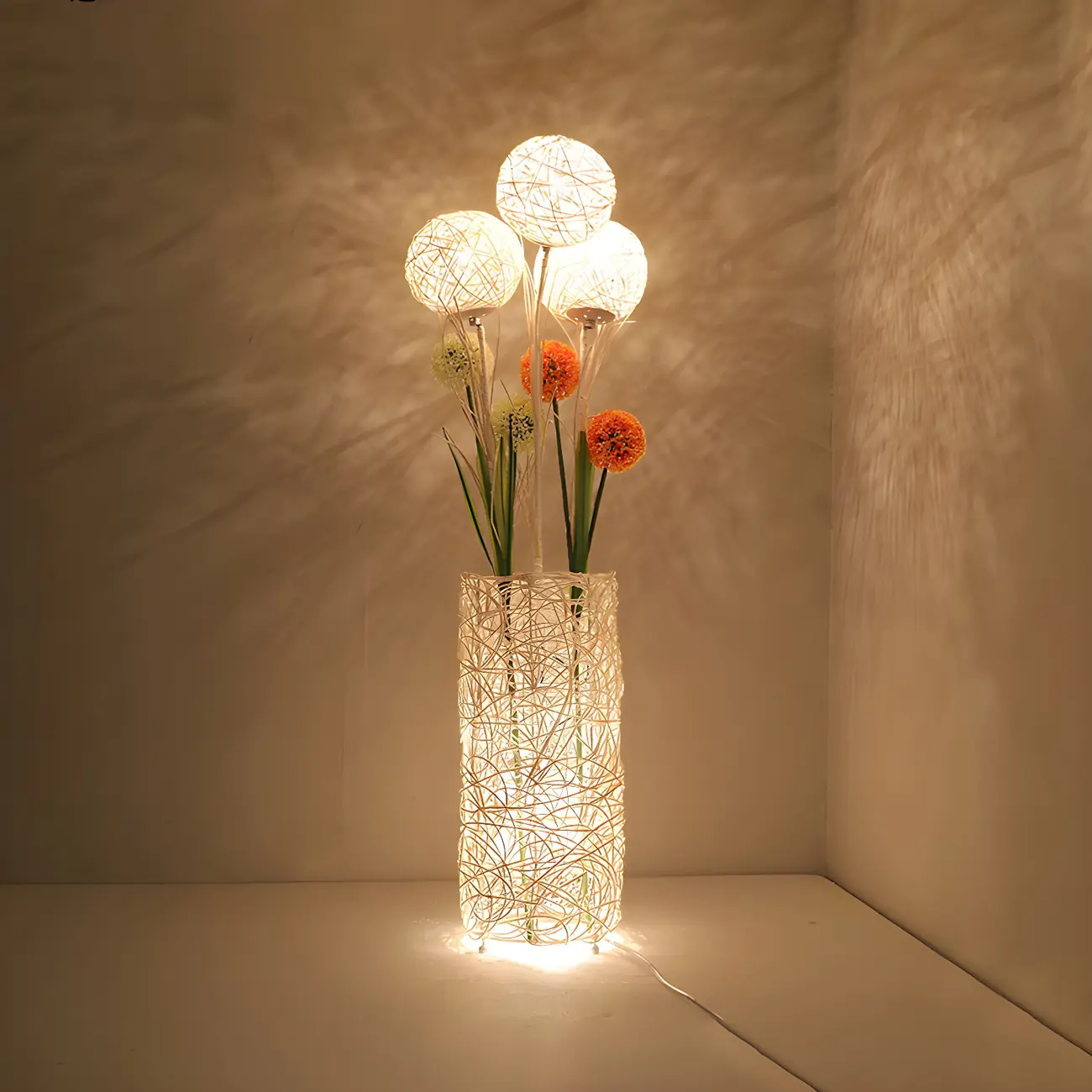 Wooden 43” Column Rattan Floor Lamp with LED & Foot Switch  Image - 5 | homeyfad