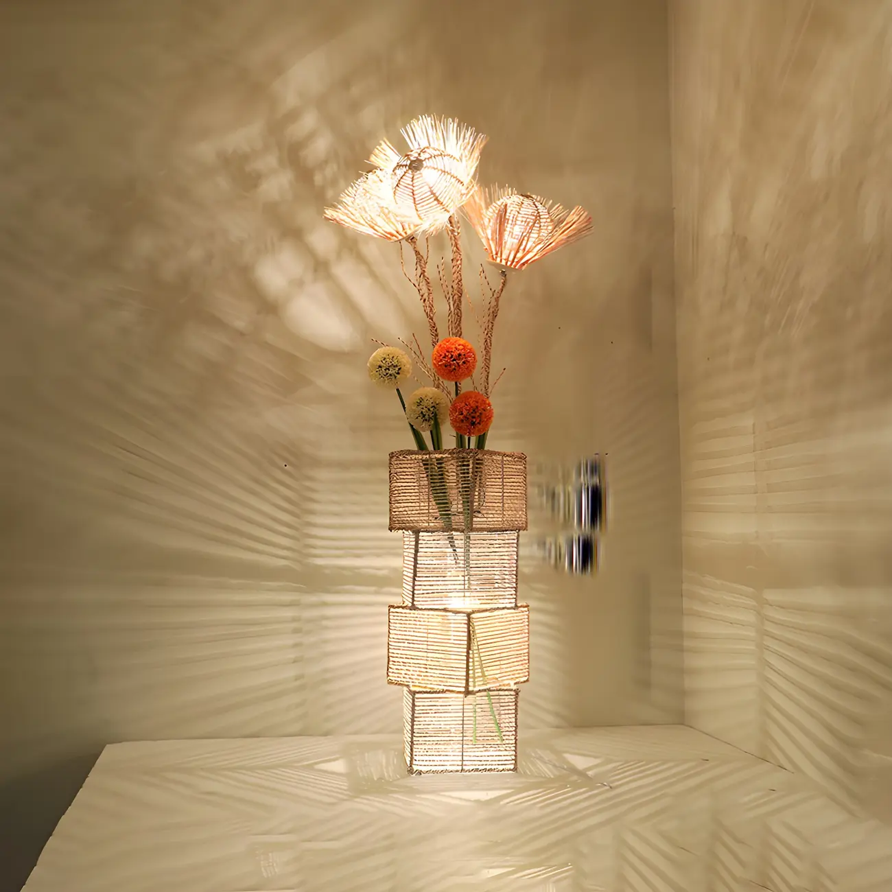 Wooden 43” Column Rattan Floor Lamp with LED & Foot Switch  Image - 8 | homeyfad