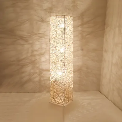 Wooden 43” Column Rattan Floor Lamp with LED & Foot Switch  Image - 9