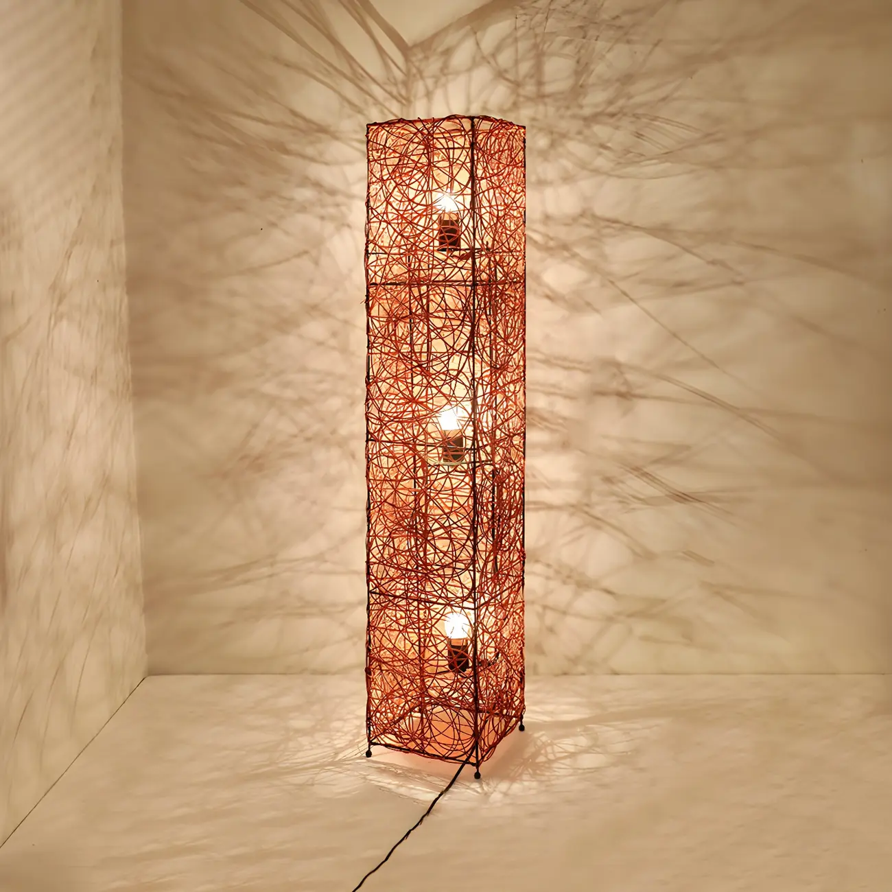 Wooden 43” Column Rattan Floor Lamp with LED & Foot Switch  Image - 11 | homeyfad