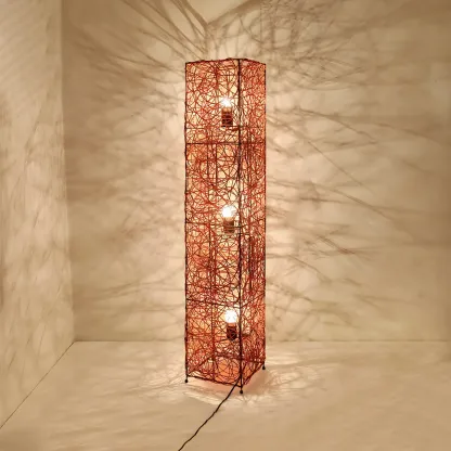 Wooden 43” Column Rattan Floor Lamp with LED & Foot Switch  Image - 11