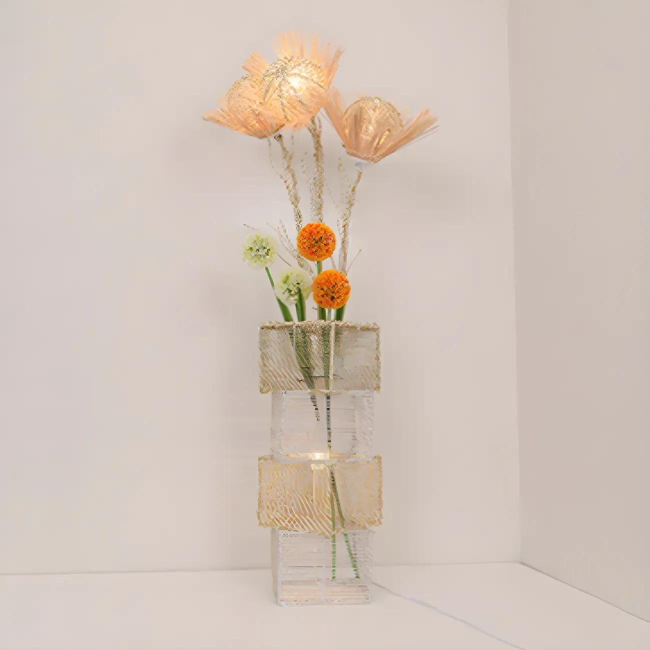 Wooden 43” Column Rattan Floor Lamp with LED & Foot Switch  Image - 12