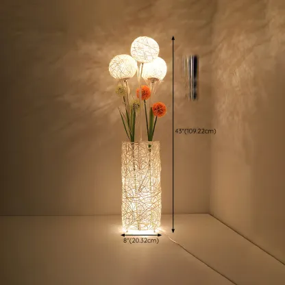 Wooden 43” Column Rattan Floor Lamp with LED & Foot Switch  #size