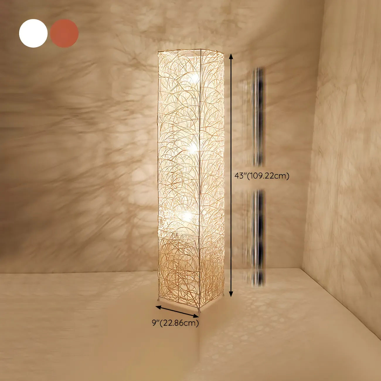 Wooden 43” Column Rattan Floor Lamp with LED & Foot Switch  Image - 18