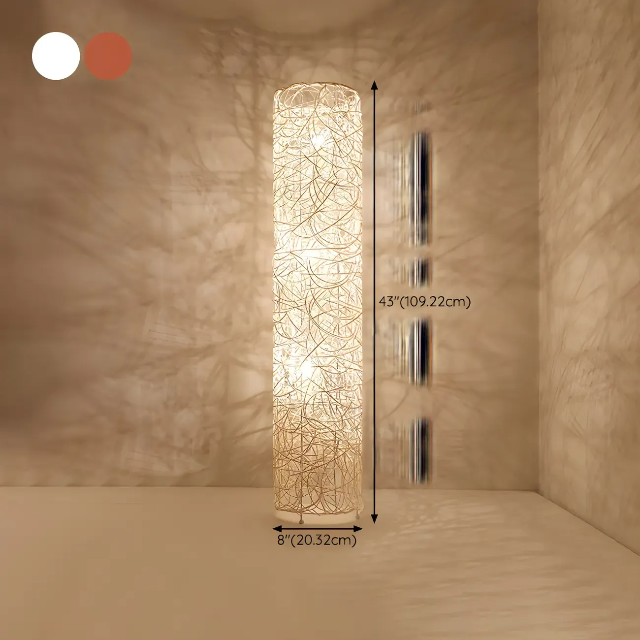 Wooden 43” Column Rattan Floor Lamp with LED & Foot Switch  Image - 19