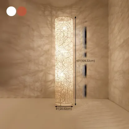 Wooden 43” Column Rattan Floor Lamp with LED & Foot Switch  Image - 19