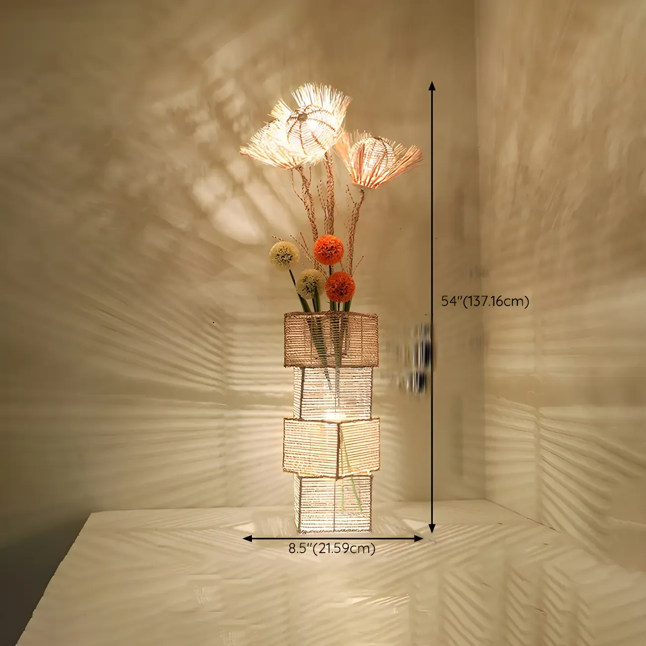 Wooden 43” Column Rattan Floor Lamp with LED & Foot Switch  Image - 20