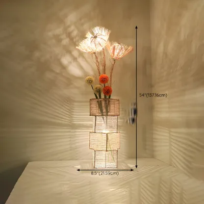 Wooden 43” Column Rattan Floor Lamp with LED & Foot Switch  Image - 20