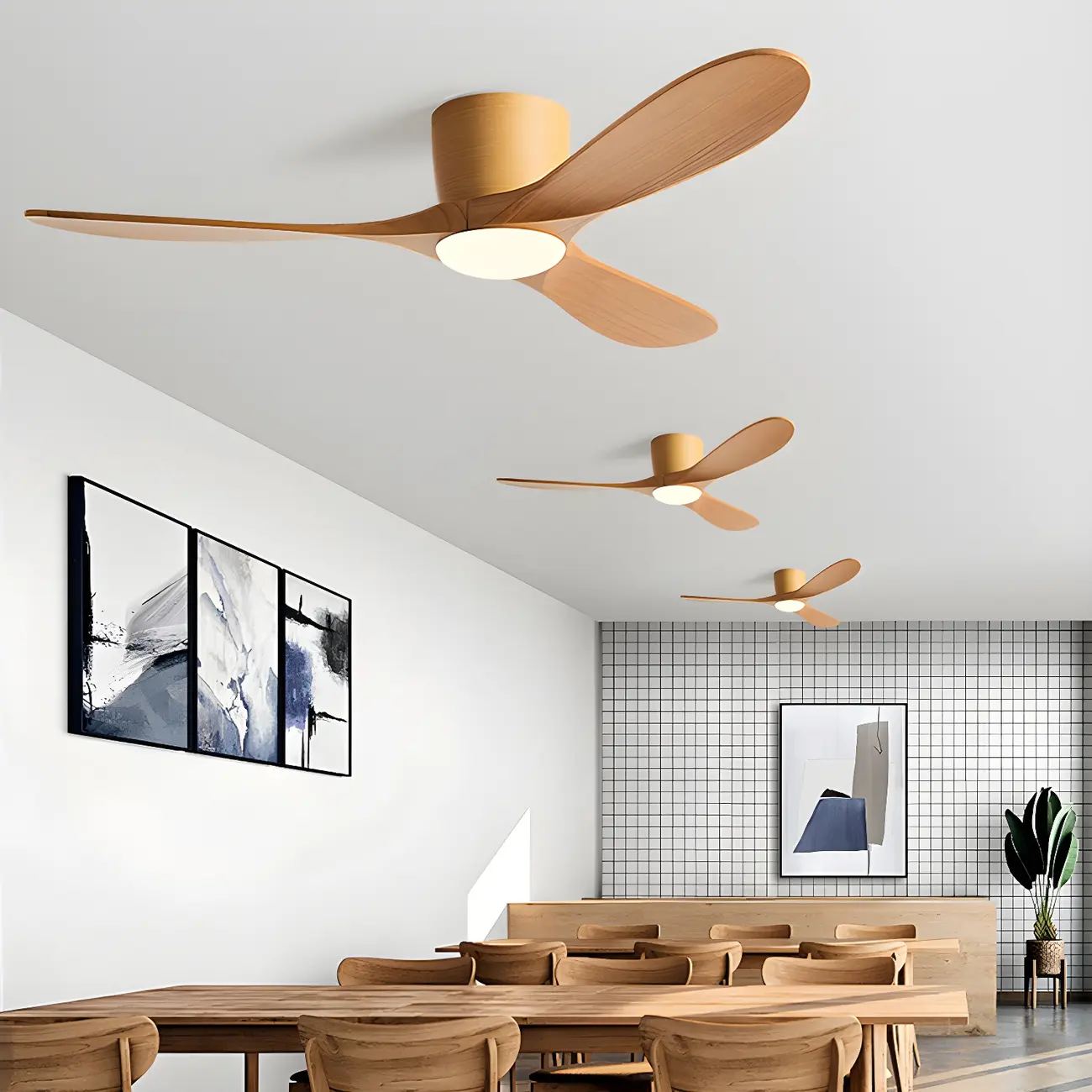 42.5" Wood Flush Mount Ceiling Fan 3-Gear Dimming for Living Room | homeyfad