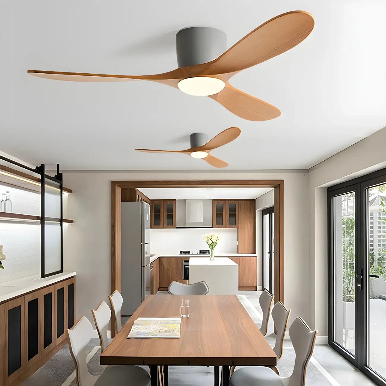 42.5" Wood Flush Mount Ceiling Fan 3-Gear Dimming for Living Room