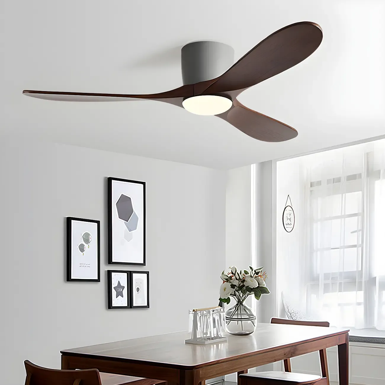 42.5" Wood Flush Mount Ceiling Fan 3-Gear Dimming for Living Room - HomeyFad