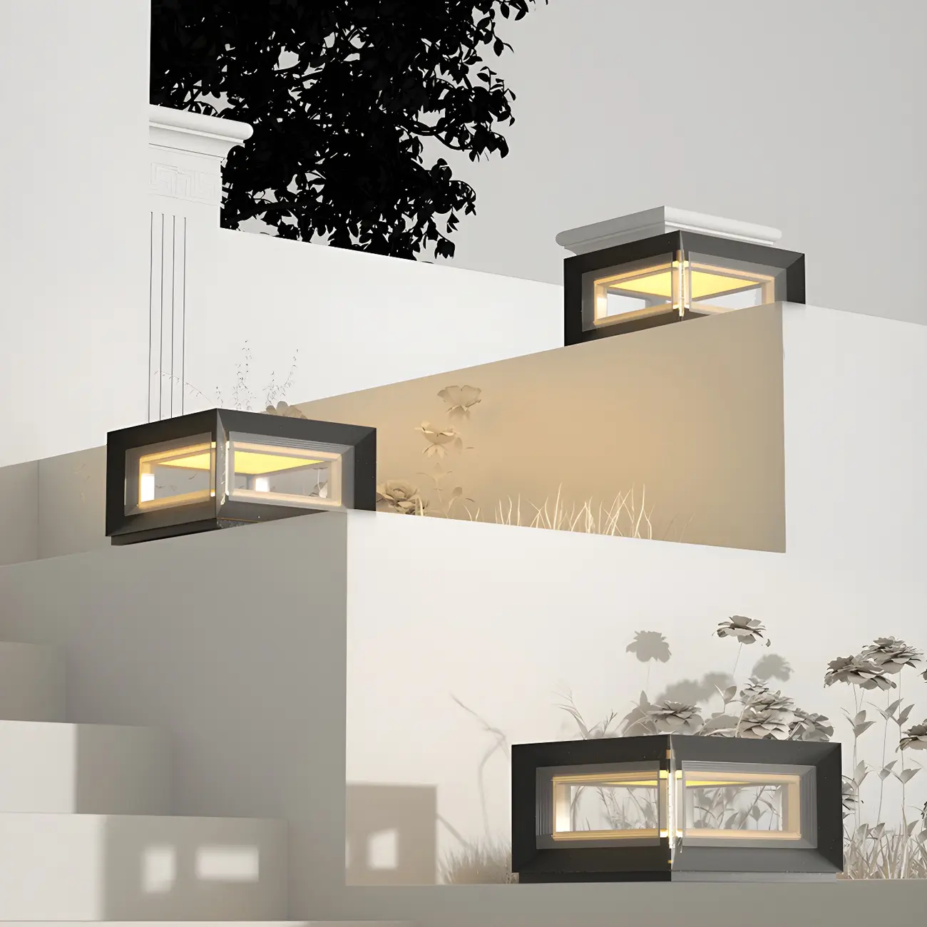 Black Metal Clear Glass Ambient Cubic Post Cap Light Image - 3 | homeyfad