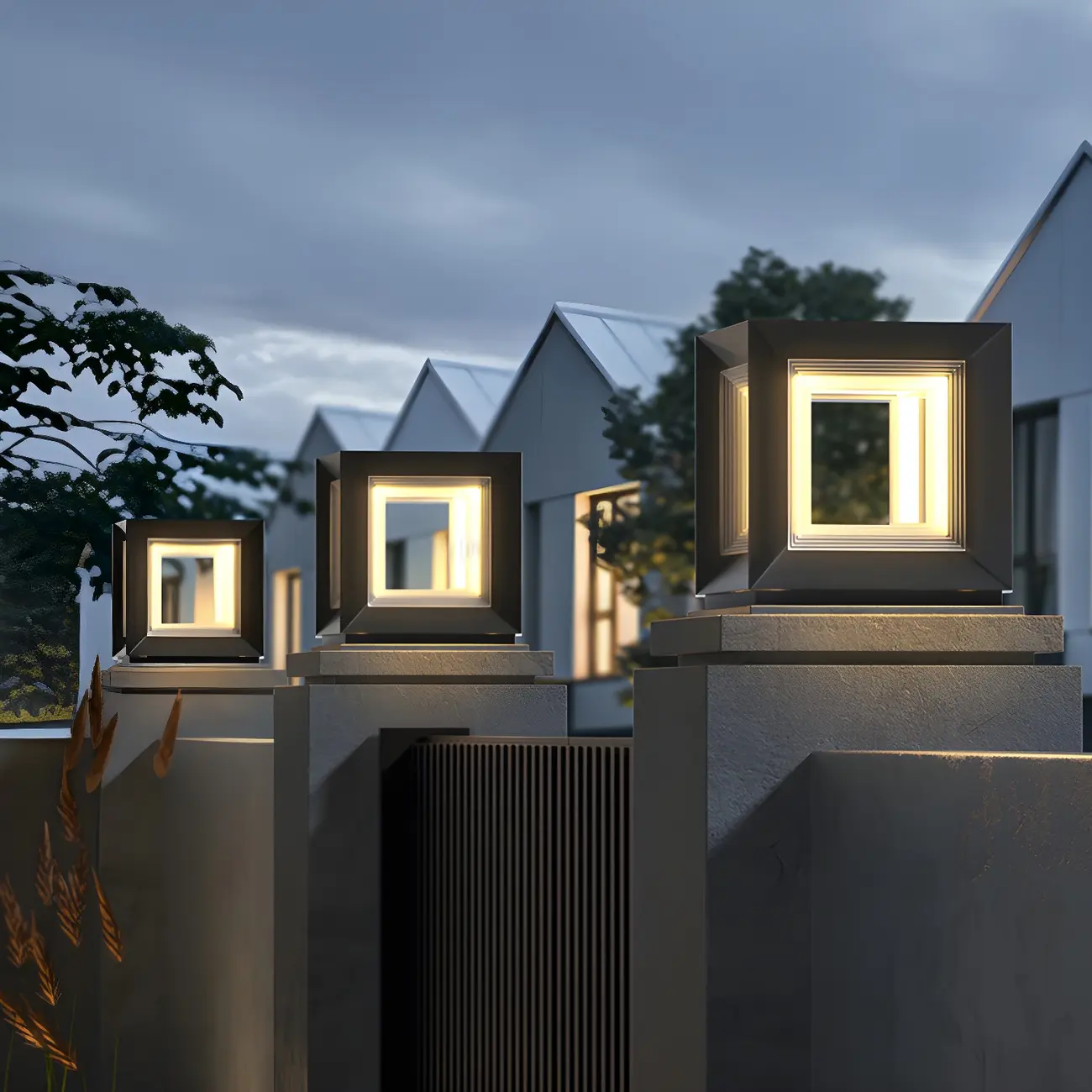 Black Metal Clear Glass Ambient Cubic Post Cap Light Image - 5 | homeyfad