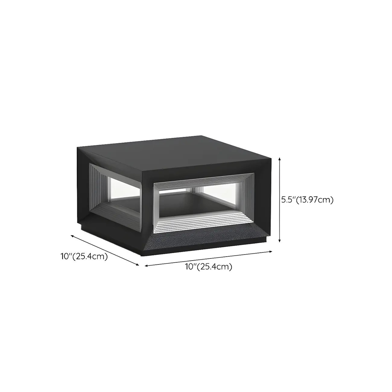 Black Metal Clear Glass Ambient Cubic Post Cap Light #size | homeyfad