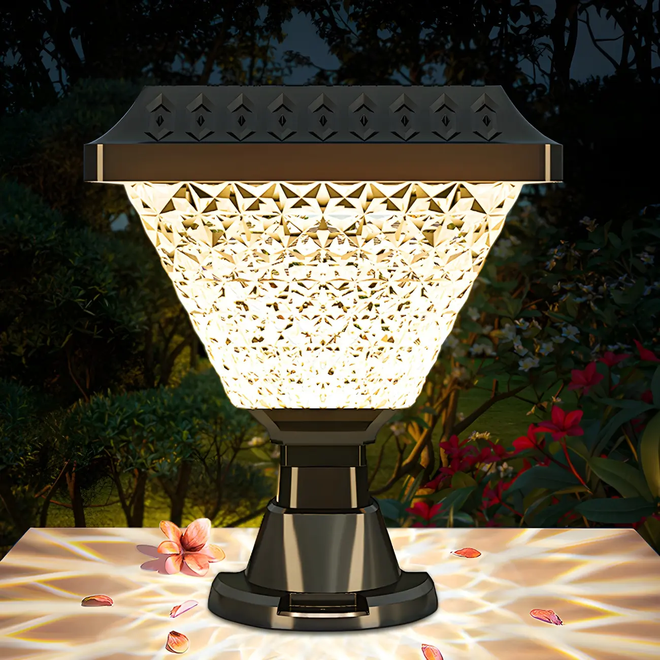 Hexagon Outdoor Plastic Black Solar LED Post Light Image - 3 | homeyfad
