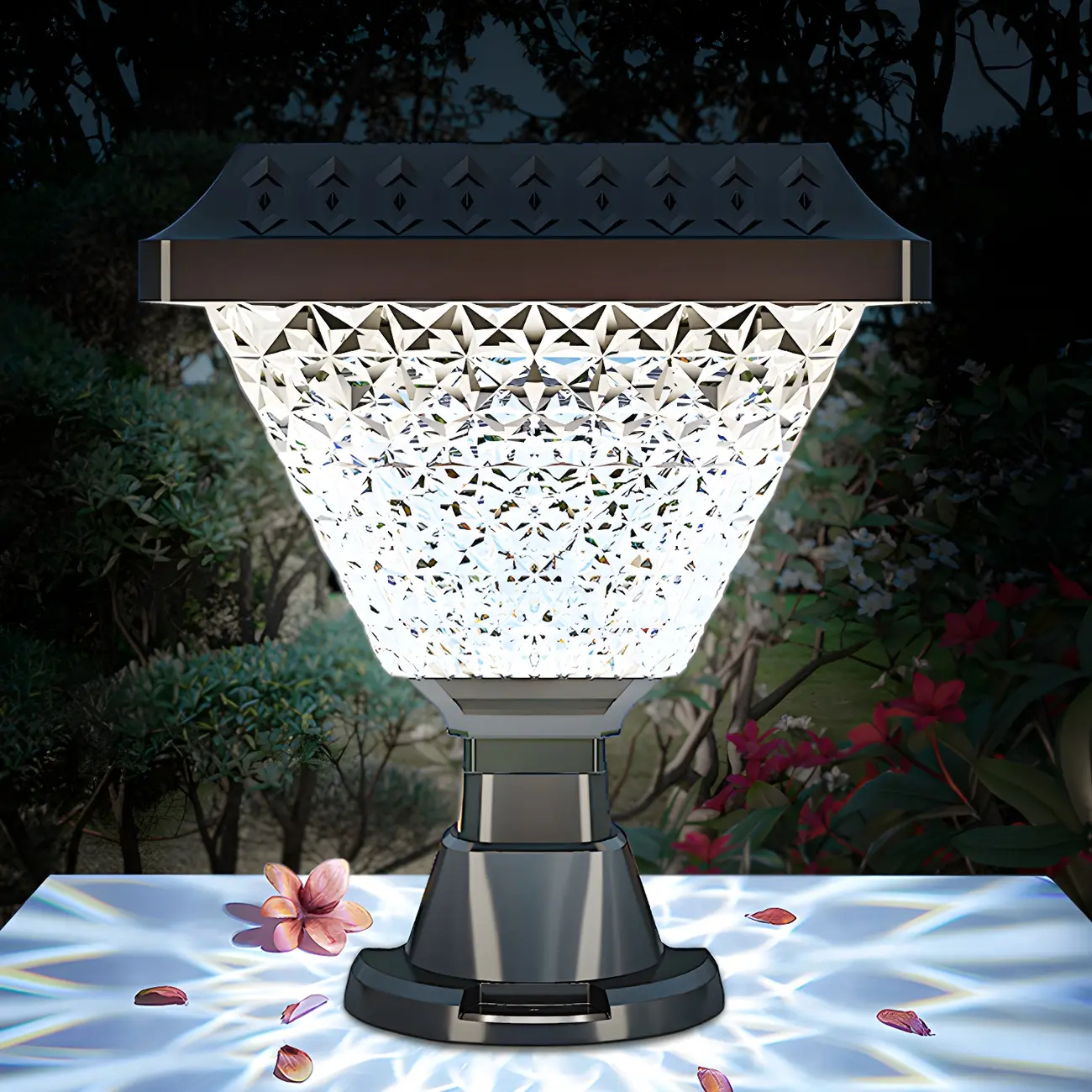 Hexagon Outdoor Plastic Black Solar LED Post Light Image - 4 | homeyfad