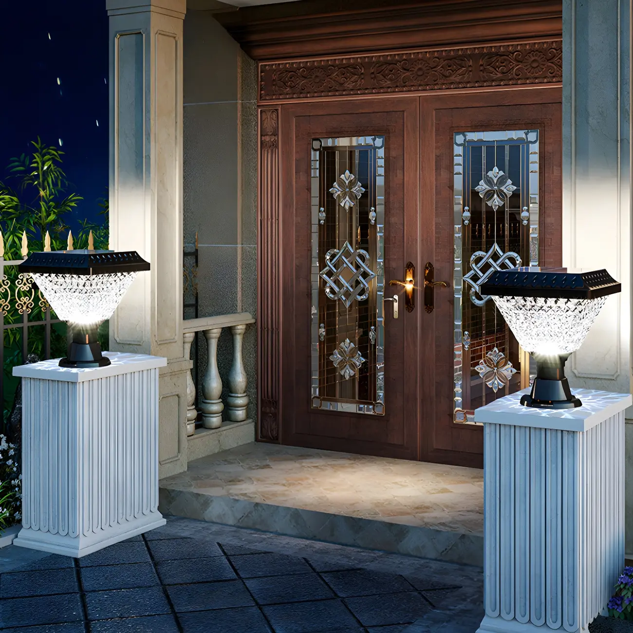 Hexagon Outdoor Plastic Black Solar LED Post Light Image - 1 | homeyfad