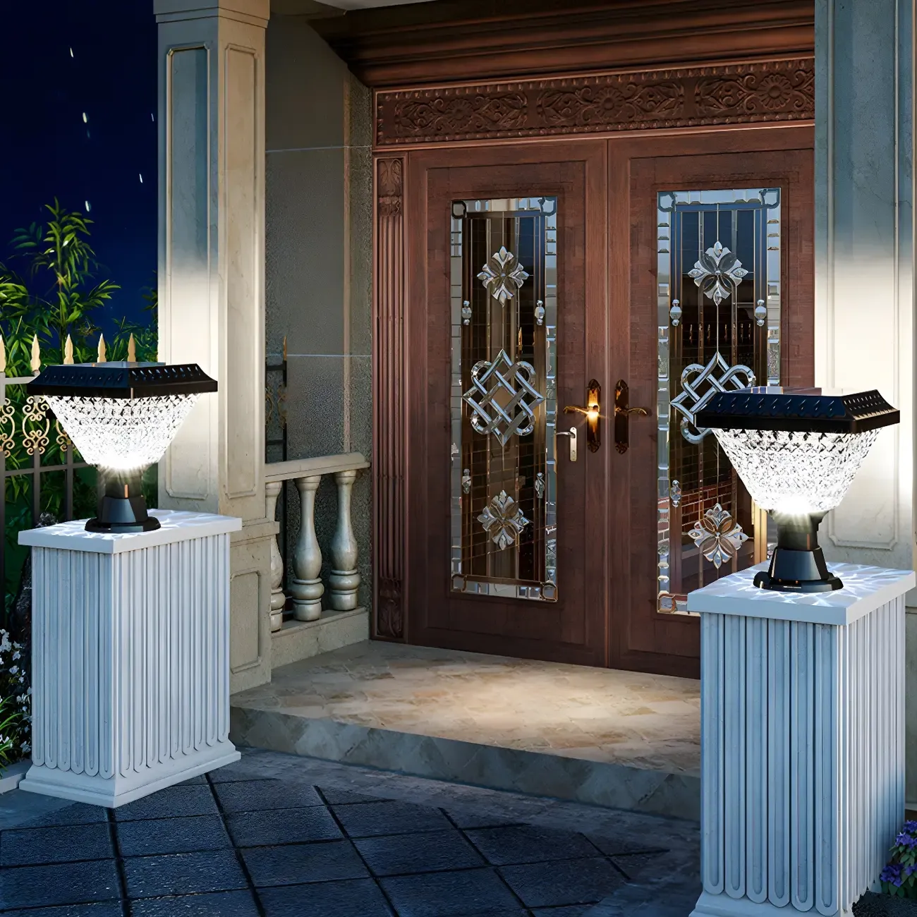 Hexagon Outdoor Plastic Black Solar LED Post Light Image - 1