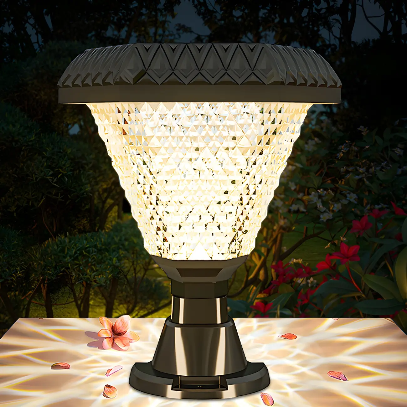 Hexagon Outdoor Plastic Black Solar LED Post Light Image - 5 | homeyfad